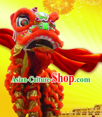 Supreme Red Gold Futsan Handmade Lion Dance Costumes Complete Set