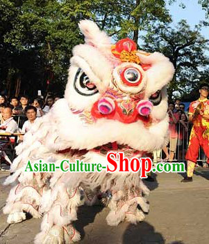 Powerful White Lion Dance Chinese New Year Fut San Costumes Complete Set