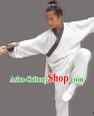 Classic White Long Kung Fu Robe for Men