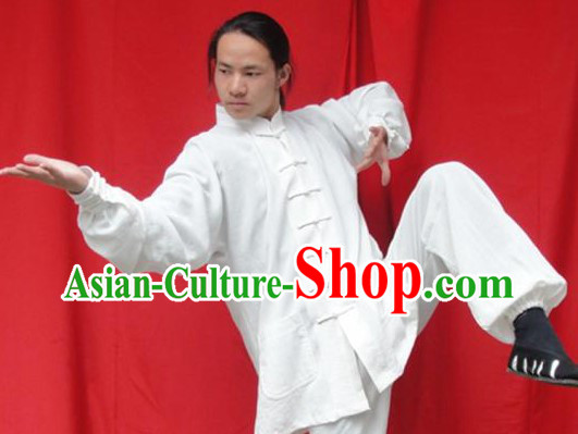 Top Quality White Natural Flax Mandarin Chinese Martial Arts Uniform