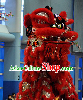 Red and Silver Business Promotion Display Lion Dance Costume Complete Set