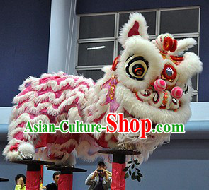 Beautiful Friendly Pink and White HOK San Lion Dance Head and Costume Complete Set