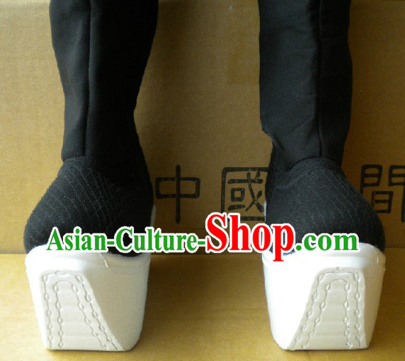 Black Peking Opera Long Boots with High Soles