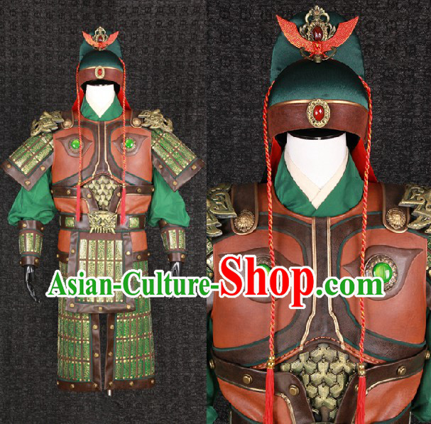 Ancient Chinese Guan Yu Guan Gong Armor Costumes and Helmet Complete Set for Men
