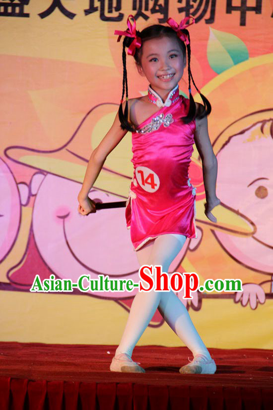 Cheongsam Style Dance Costumes and Headwear for Kids