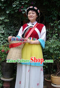 Chinese Naxi Ethnic Minority Clothes and Hat for Women