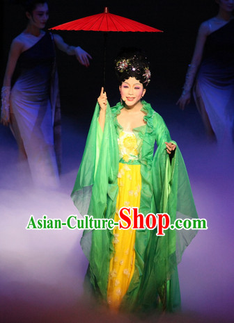 Green Ancient Beauty Long Trail Costume and Umbrella Complete Set
