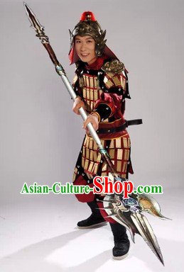 Ancient Chinese Solider Armor Outfits and Hat Complete Set for Men
