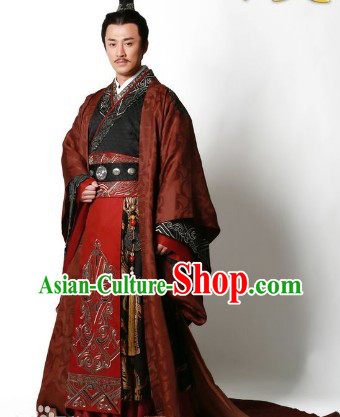 Chinese Classic Han Emperor Clothing and Crown Complete Set