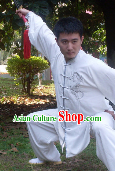 Chinese Classical Tai Ji Clothes with Silver Dragon Embroidery