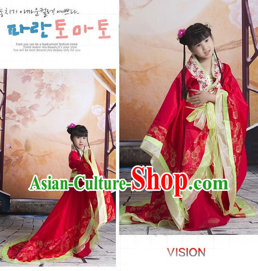 China Imperial Princess Red Hanfu Wedding Suit with Long Trail