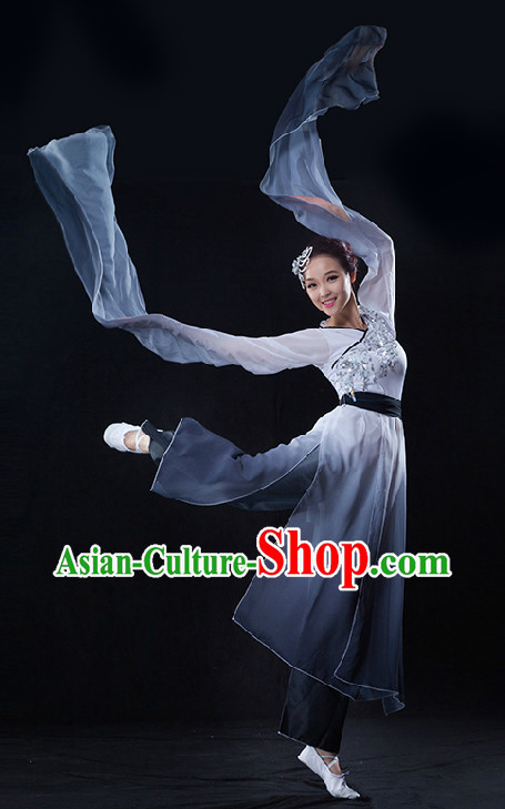 Color Transition Chinese Brush Drawing Dancing Costumes with Long Sleeves