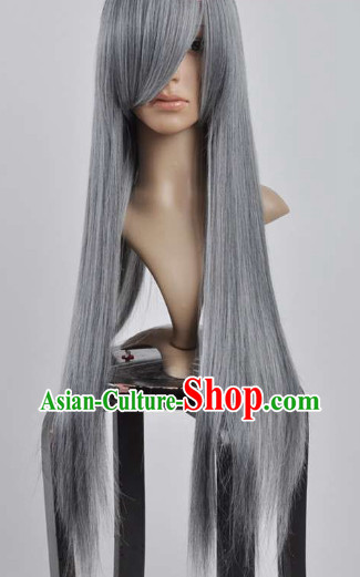 Ancient Chinese Style Long Grey Wig for Men