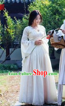 Ancient Chinese Wide Sleeves White Princess Costumes Complete Set