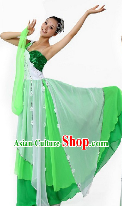 Professional Custom Make Stage Performance White and Green Dance Costumes