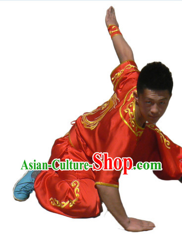 Top Silk Short Sleeves Dragon Embroidery Tai Chi Uniform for Men