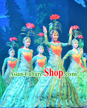 Professional Stage Performance Flower Dancing Costumes and Headwear Complete Set