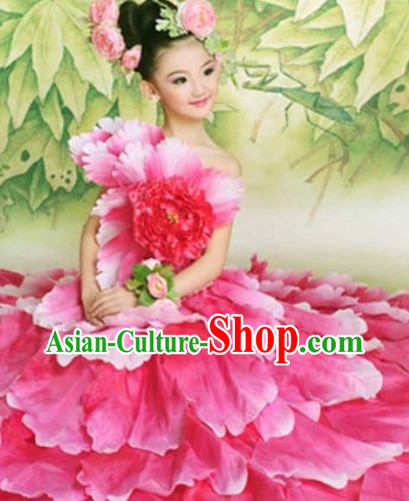 Top Petal Dance Costumes and Headwear Complete Set for Kids