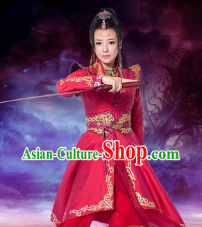 Gu Jian Qi Tan Lengend of the Ancient Sword TV Drama Red Swordwoman Costumes Complete Set