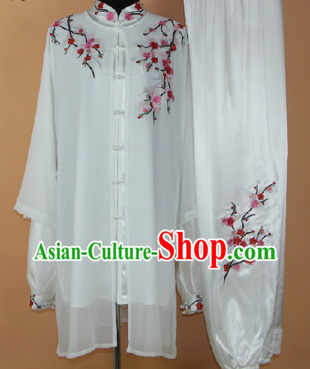 Embroidered Plum Blossom Silk Kung Fu Tai Chi Clothes Complete Set