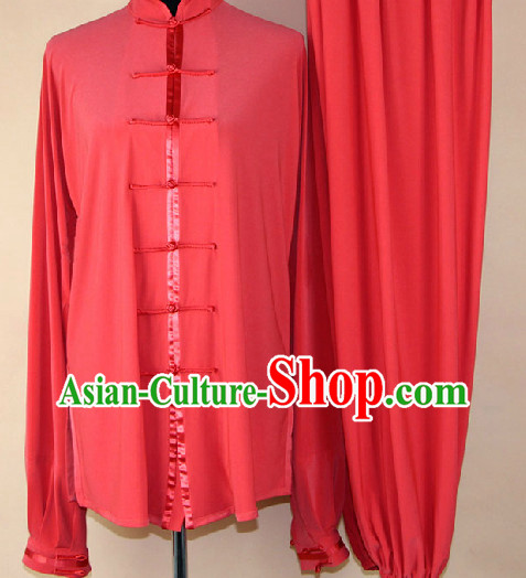 Traditional Red Silk Martial Arts Competition Uniform for Men or Women
