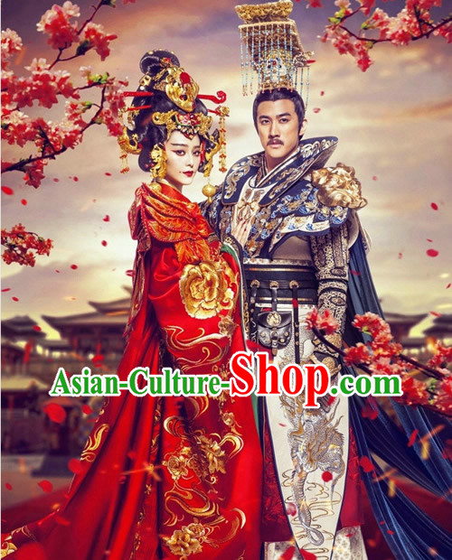Tang Dynasty Imperial Female Emperor Wu Zetian Clothing and Headwear Complete Set