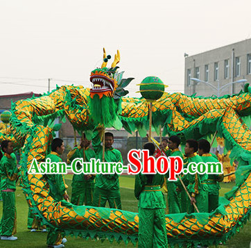 Green and Gold Chinese Dragon Mask Costumes Complete Set