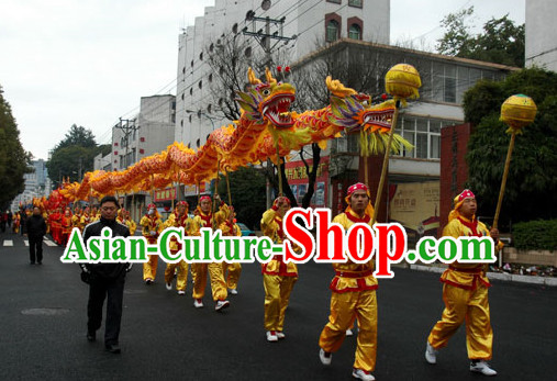 Yellow Chinese Dragon Costumes Complete Set for 12 People