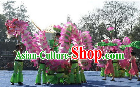 Handmade Lotus Flower Chinese New Year Dragon Dance Costume Complete Set