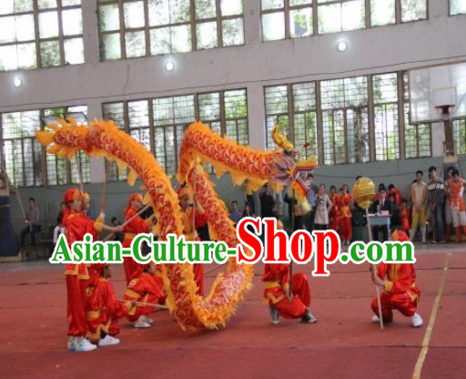 12 Meters Chinese Yellow Red Dragon Dance Equipment for 8 Kids