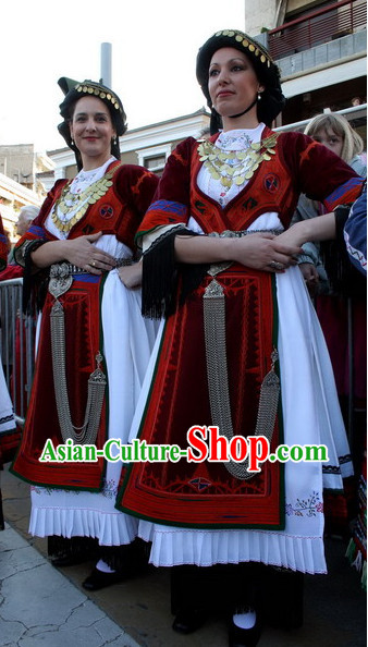 Traditional Greek Clothing and Hat Complete Set for Girls