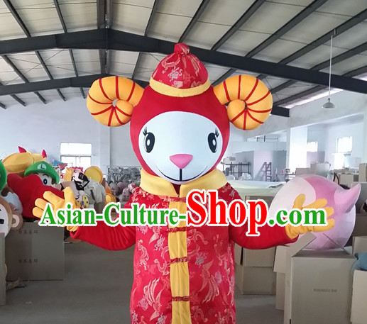 Chinese New Year Laughing Female Sheep Goat Mascot Costumes Complete Set