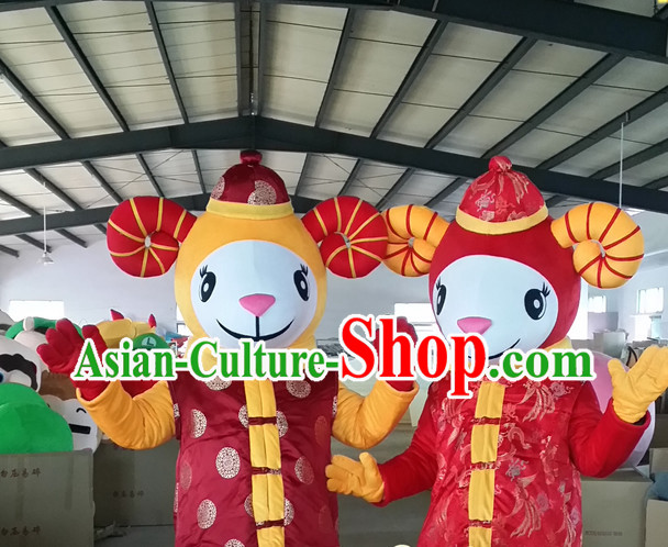 Chinese New Year Laughing Male and Female Sheep Goat Mascot Costumes Complete Set