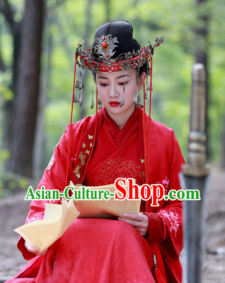 China Red Wedding Suit for Women and Hair Accessories