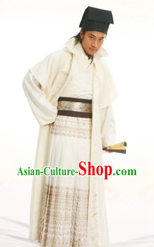 Chinese Royal Family Scholar Poet Hanfu Clothing and Hat for Men