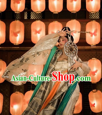 Ancient Chinese Tang Beauty Classical Dancing Costume and Hair Accessories Complete Set