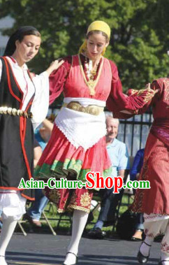 Traditional Greek Dance Costumes and Headband Complete Set for Women