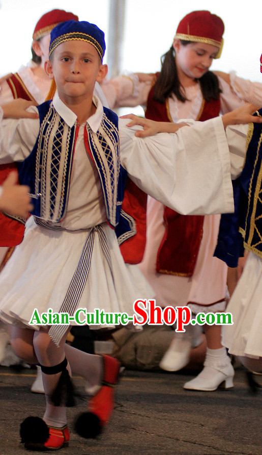 Traditional Greek National Costumes and Hat Complete Set for Kids