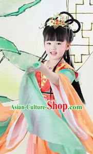 China Tang Princess Costumes and Headwear Complete Set for Kids