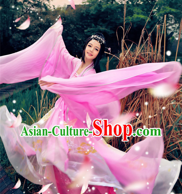 Asian Pink Fairy Wide Sleeves Classical Dancing Costumes Complete Set