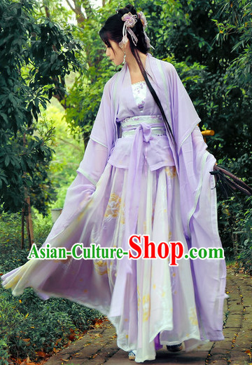 China Purple Fairy Wide Sleeves Classical Dance Costumes Complete Set