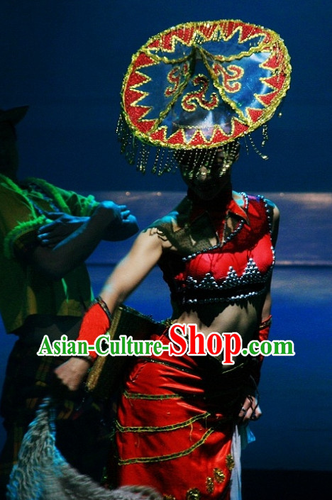 China Yunnan Province Lijiang Ethnic Minority Dai Dance Costume and Hat for Women