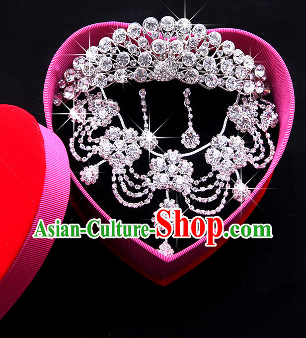 Romantic Wedding Necklace Earrings and Crown Bridal Accessories Set