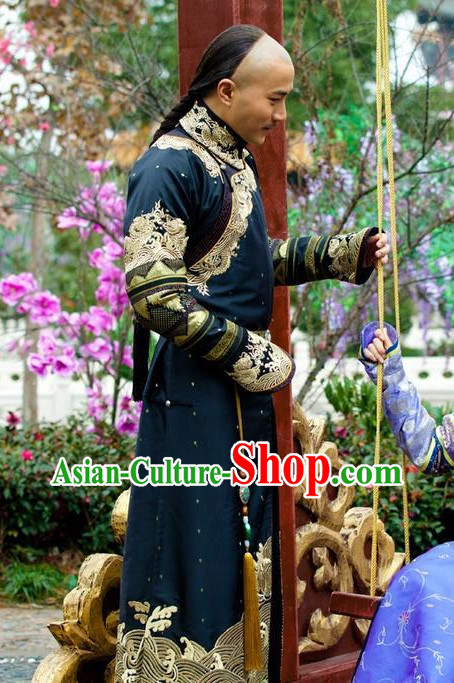 Qing Dynasty Long Dragon Robe and Hat Complete Set