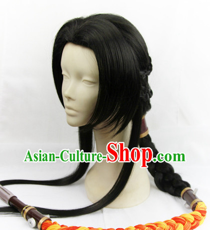 Chinese Fashion Ancient Kung Fu Male Long Black Wig