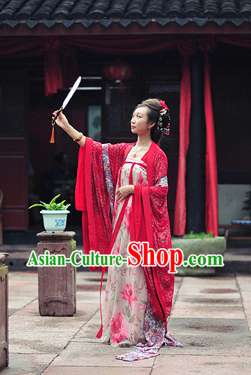 Chinese Traditional Red Hanfu Clothes with Wide Sleeves