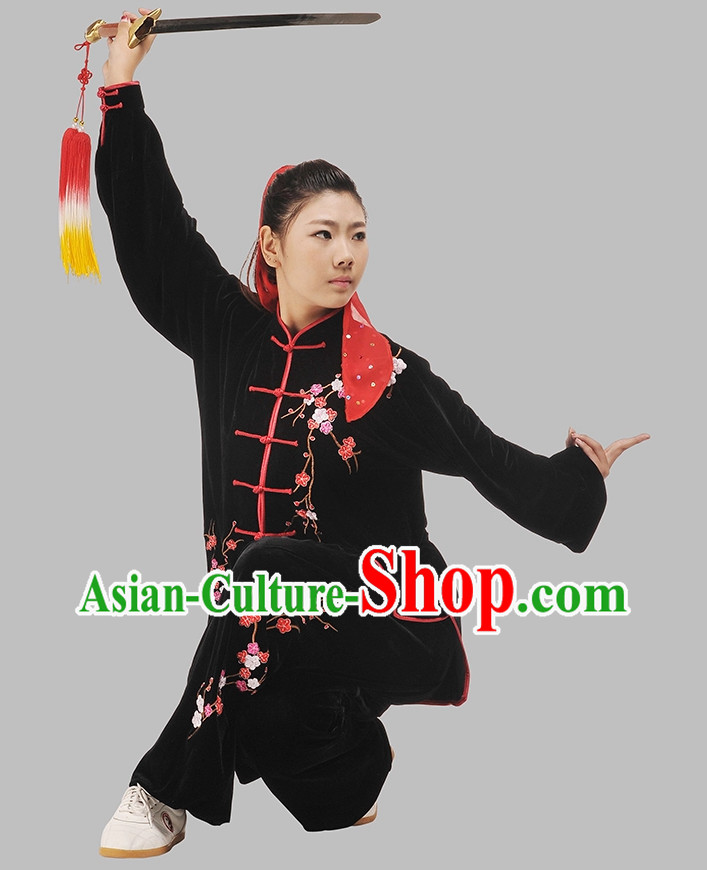 Embroidered Plum Blossom Kung Fu Pants and Blouse Complete Set for Women