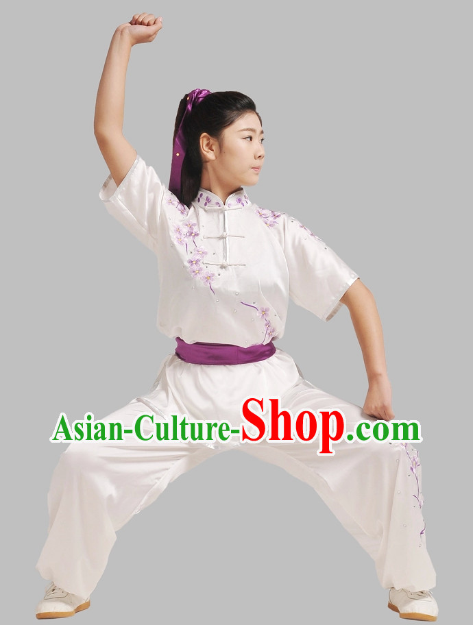 Short Sleeves Embroidered Wushu Suit