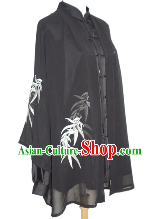 Tradtiional Black Asian Bamboo Embroidery Tai Chi Chuan Tai Chi Pants Tai Chi Suits