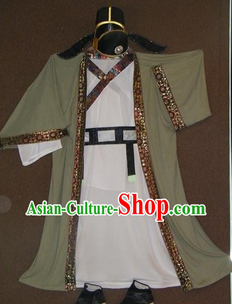 Tang Dynasty Scholar Long Robe Clothes and Hat Complete Set for Men